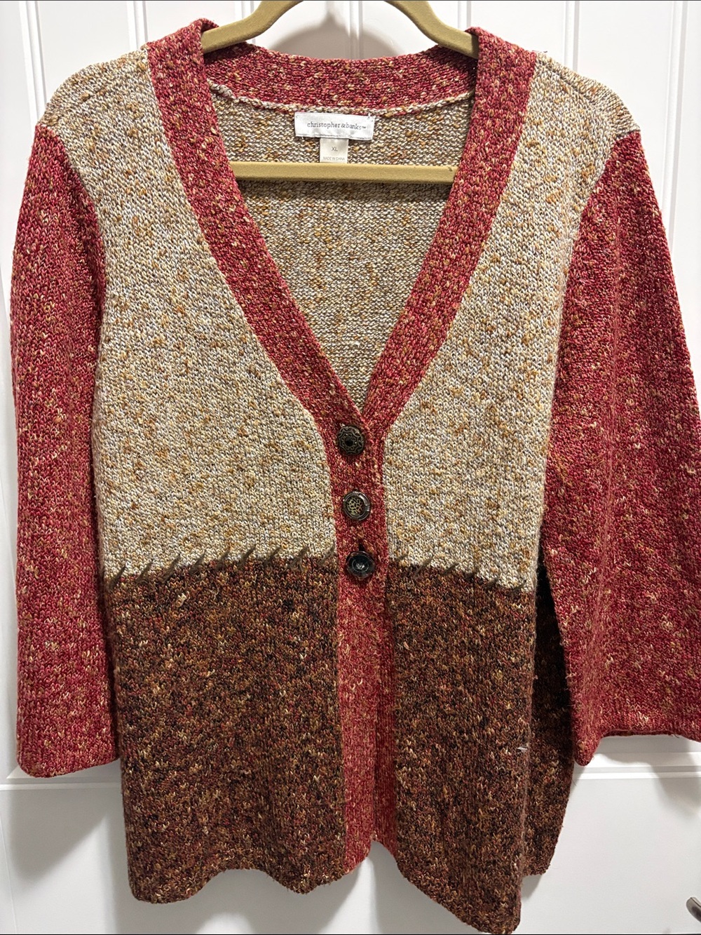 Christopher & Banks XL Colorblock Marled Cardigan Mismatched Buttons